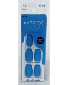 KISS imPRESS No Glue Needed Press On Nails, Color, Serene Blue, Blue, Medium Coffin, 30 Count"