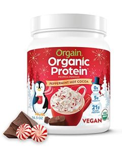 Orgain Organic Vegan 21g Protein Powder, Plant Based, Peppermint Hot Cocoa 1.02lb"