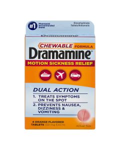 Dramamine Chewable, Motion Sickness Relief, Orange Flavor, 4 Count"