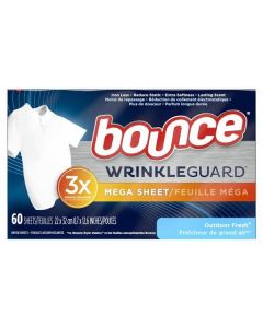 Bounce WrinkleGuard Mega Dryer Sheets, Outdoor Fresh, 60 Ct | CVS