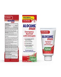 ALOCANE Max Maximum Strength Burn Gel with Antiseptic, 4% Lidocaine, Fast Pain Itch Relief, First Aid Treatment 2.5 fl oz"