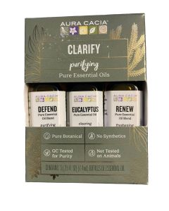 Aura Cache Essential Oils Clarify Purifying Trio Set - Defend, Eucalyptus, and Renew"