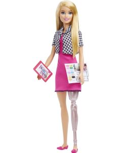 Barbie Interior Design Fashion Doll, Pink Dress & Houndstooth Jacket, Prosthetic Leg & Blonde Hair"