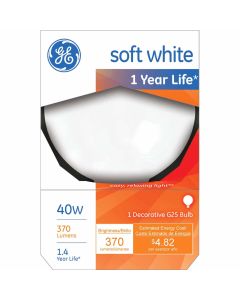 GE 12979-6 G25 Incandescent Soft White Globe Light Bulb, 40-Watt, 6-Pack"