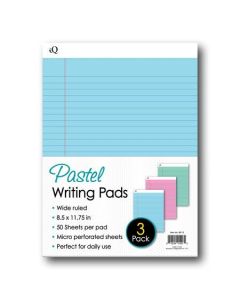 IScholar IQ 3 Pack Pastel Writing Pads Asst. Colors 8.5 X 11.75 (58113)