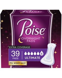 Poise Overnight Incontinence Pads, Ultimate Absorbency for Women/Bladder Control Pads, 39ct"