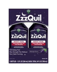 Vicks ZzzQuil Night Pain Sleep Aid, Non-Habit Forming, Pain Reliever, Berry, Over-the-Counter Medicine, 24 fl oz"