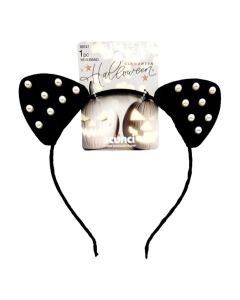 Scunci Cat Ears Glamoween Halloween Headband~ Black W/Faux Pearls