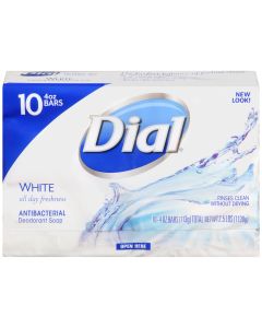 Dial Antibacterial Deodorant Bar Soap, White, 4 oz, 10 Bars"