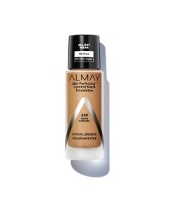 Almay Skin Perfecting Comfort Matt Foundation Makeup, Hypoallergenic, 230 Warm Caramel, 1 fl oz"