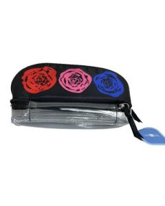 Nine to Nine Black Clear Floral Double Organizer Cosmetic Travel Bag