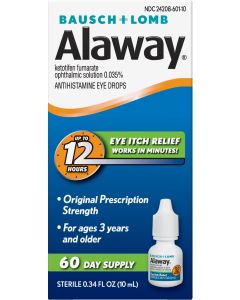 Alaway® Antihistamine Eye Drops(Ketotifen Fumarate Ophthalmic Solution 0.035%)from Bausch + Lomb 0.34 FL OZ (10 mL)