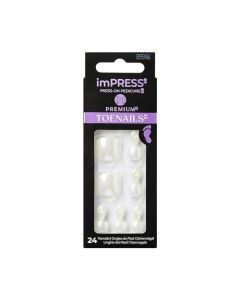 KISS imPRESS No Glue Pedi Press-On Toenails, White Nails with Pearl, Squoval Shape, Includes 24 Nails, Prep Pad, 1 Manicure Stick, 1 Mini File"