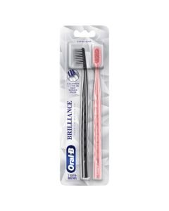 Oral-B Brilliance Whitening Manual Toothbrush, Extra Soft, Black & Coral, 2 Count, for Adults & Children 3+"