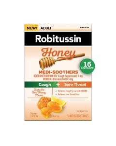 Robitussin Medi-Soothers Honey Lemon Throat Lozenges, Long-Lasting Cough + Pain Relief - 16 Ct"