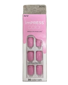 KISS imPRESS No Glue Mani Press On Nails, Color, Self Care', Pink, Short Size, Squoval Shape, Includes 30 Nails, Prep Pad, Instructions Sheet, 1 Manicure Stick, 1 Mini File"