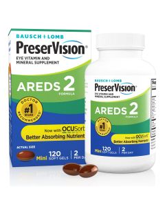 PreserVision AREDS 2 Formula + Multivitamin, Eye Vitamin and Mineral Supplement with Lutein & Zeaxanthin–From Bausch + Lomb, 120 Soft Gels (MiniGels)"