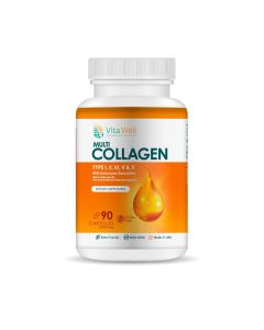 Vitawell Multi Collagen(Type I,II,III, V & X) 90 Capsules, Keto Friendly, Non GMO, Gluten Free, Healthy Hair Skin and Nails"