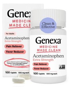 Genexa Acetaminophen 500mg Extra Strength Pain Reliever & Fever Reducer Caplets, 100 Count"