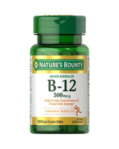 Nature's Bounty Vitamin B12 500 mcg Tablets for Energy Metabolism, Cherry Flavor, 100 Ct"