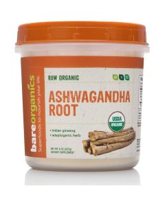 BAREORGANICS Ashwagandha Root Powder (Raw - Organic) (8Oz) 227G