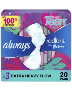 Always Radiant Teen Pads, Size 3, Extra Heavy, Wings, 20 CT"