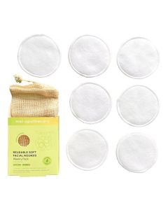 Mei Apothecary Reusable Soft Facial Rounds with Machine Washable Bag 7 Count Rounds and 1 Mesh Pouch