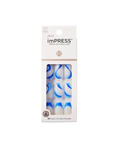 KISS imPRESS Medium Coffin Gel Press-On Nails, Glossy Medium Blue, 30 Pieces"