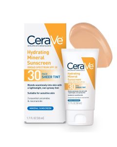 CeraVe Hydrating Mineral Sunscreen, Sheer Tint Face Sunscreen with SPF 30, All Skin Types 1.7 fl oz"