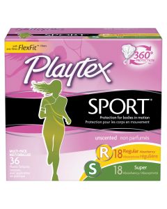 Playtex Sport Plastic Tampons, Unscented, Regular/Super, 36 Ct"