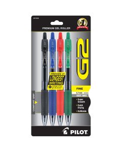 Pilot G2 Retractable Gel Ink Rolling Ball Pen, Fine Point, Assorted Ink, 4 Count 17510775"