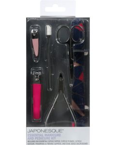 JAPONESQUE Essential Manicure and Pedicure Kit, 6-Piece Set with Fingernail and Toenail Clippers, Cuticle Nipper and Pusher, Scissors, and Salon Board"