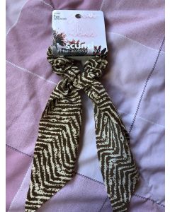 Scunci Hair Tie Bow Brown Beige Print Good Vibes Scrunchie