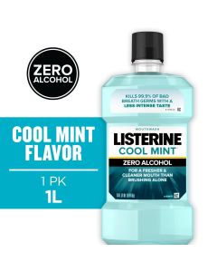 Listerine Zero Alcohol Free Oral Care Mouthwash for Bad Breath, Cool Mint, 1 L"