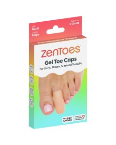 ZenToes Small Gel Toe Caps, 2 Pack, Beige - for Corns, Blisters & Toenails"