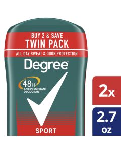 Degree Long Lasting Men's Antiperspirant Deodorant Stick Twin Pack, Sport, 2.7 oz"