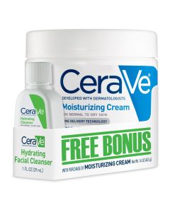 CeraVe Moisturizing Cream Jar & Bonus Hydrating Cleanser Sample Bundle, Face & Body, 16 oz"