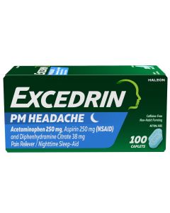 Excedrin Pm Pain Reliever and Nighttime Sleep-Aid Caplets for Headache Relief – 100 Count