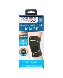 Copper Fit® Rapid Relief Knee Compression Wrap Brace with Hot and Cold Therapy, Adjustable, Black"