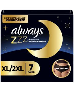 Always ZZZ Overnight Disposable Women's Period Panties Size XL-2XL, (Pant Size 18-26), 7 Count"