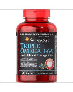 Puritan's Pride Triple Omega 3-6-9 Fish, Flax & Borage Oils, Supports Heart Health and Healthy Joints, 120 ct"