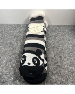 Sherpa Critter Socks Panda Face Black White Stripe Fuzzy