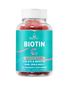 BeLive Biotin Gummies with MultiVitamins, Folate, Inositol – Supports Hair Growth, Healthy Skin & Nails – Vegan – Strawberry Flavor (60 Count)"