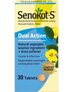 Senokot-S® Dual Action Senna Plus Stool Softener Laxative Tablets, 30 Ct"