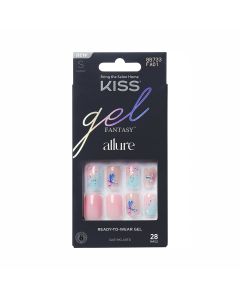 KISS Gel Fantasy Allure Ready-To-Wear Short Square Fake Nails, Pink Floral, 28 Pieces"