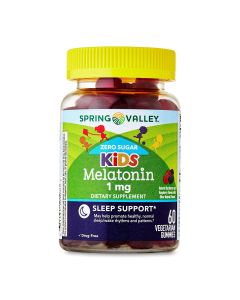 Spring Valley Zero Sugar Kids Melatonin Sleep Support Dietary Supplement Gummies, Blackberry and Raspberry, 1 mg, 60 Count"