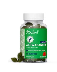 Safrel Ashwagandha & Vitamin D Gummy - 60 Count - Mixed Berry, KSM-66, Vegan, Plant Based, Non-GMO, Gluten-Free & Gelatin Free Relax. Restore. Unwind."