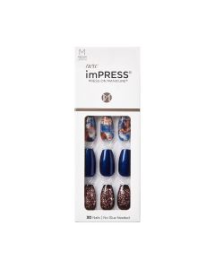 KISS imPRESS Press-On Nails, Medium Length, ‘Indigo Autumn’, 30 Count"