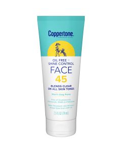 Coppertone Oil Free + Shine Control Sunscreen Face Lotion SPF 45, 2.5 fl oz Tube"