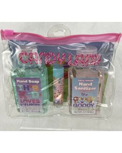 3 Pc CANDYLAND Hygiene Travel Bag Set Hand Soap Lip Balm Berry Lollipop Backpack